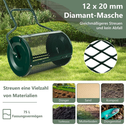 68 cm breiter Kompoststreuer mit verbesserten Seitenstangen und U-förmigem Griff, Grün