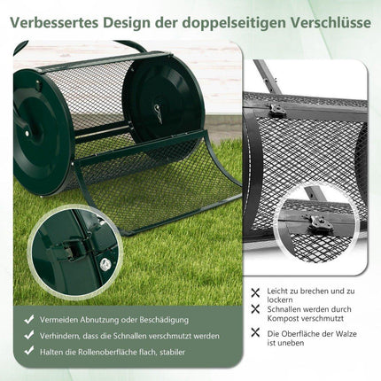 68 cm breiter Kompoststreuer mit verbesserten Seitenstangen und U-förmigem Griff, Grün