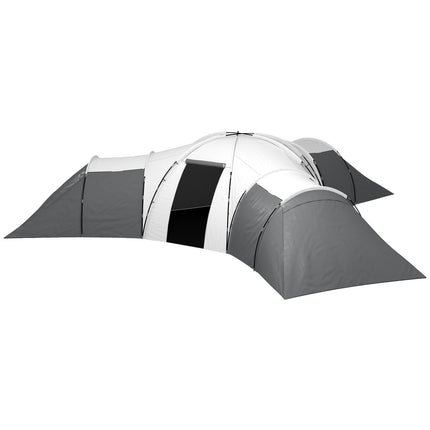 Tente tunnel de camping familiale pour 6 à 9 personnes, 3 chambres, salon, véranda, 2 000 mm, gris Oxford