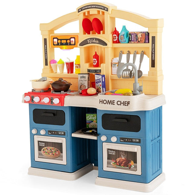 69-teilige Kinderküche inkl. Zubehör, Spielküche mit Licht, Dampf, Musik und Sound, blau