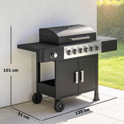 Gasgrill aus Edelstahl mit 6 Brennern und Seitenbrenner