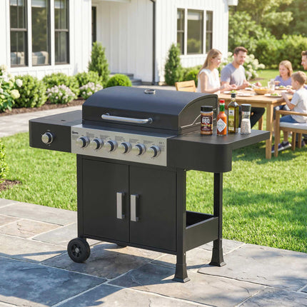 Gasgrill aus Edelstahl mit 6 Brennern und Seitenbrenner