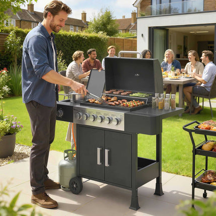 Gasgrill aus Edelstahl mit 6 Brennern und Seitenbrenner