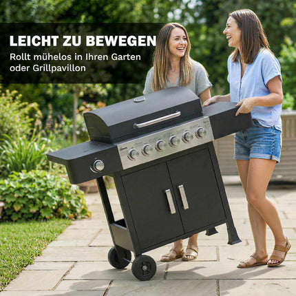 Gasgrill aus Edelstahl mit 6 Brennern und Seitenbrenner