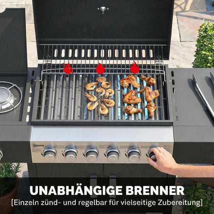 Gasgrill aus Edelstahl mit 6 Brennern und Seitenbrenner