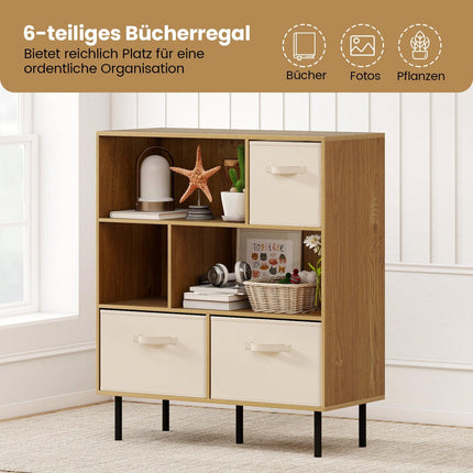 6-Würfel-Bücherregal mit 3 herausnehmbaren Stoffschubladen