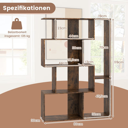6-Fächer-Bücherregal mit Kippschutz, modernes Design