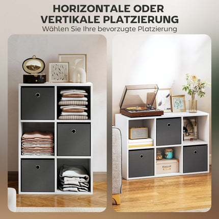 Úložný regál se 6 přihrádkami a 3 látkovými boxy, šedá