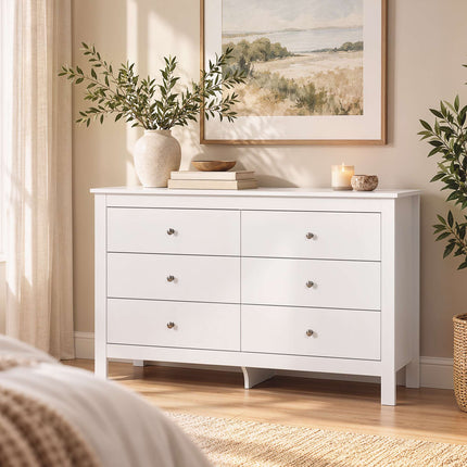 6-Drawer Chest of Drawers 118 x 39.5 x 75.5 cm, Smooth Runners, White
