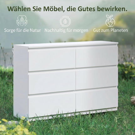 6-Schubladen-Kommode, weiße Kommode 112 x 34 x 75 cm