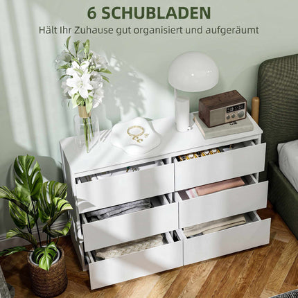 6-Schubladen-Kommode, weiße Kommode 112 x 34 x 75 cm