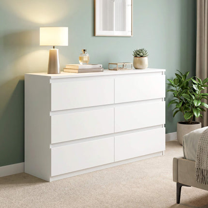 6-Schubladen-Kommode, weiße Kommode 112 x 34 x 75 cm