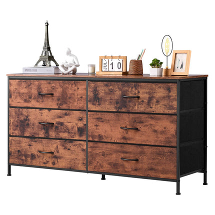 6-Drawer Fabric Dresser with Steel Frame, Rustic Brown