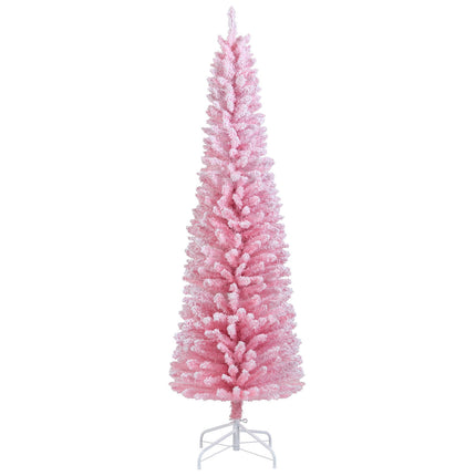 6 Ft Pink Flocked Pencil Christmas Tree, 460 Tips, Metal Stand