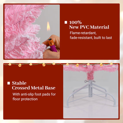 6 Ft Pink Flocked Pencil Christmas Tree, 460 Tips, Metal Stand