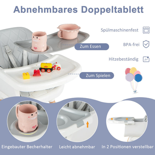 6-in-1 Hochstuhl, umbaubar, verstellbare Beine, Grau
