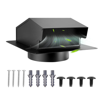 6-Inch Hooded Wall Vent Cover, Steel Screen, Black