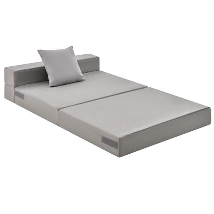 6-Inch Tri-Fold Sofa Bed Mattress with Pillow, Light Gray