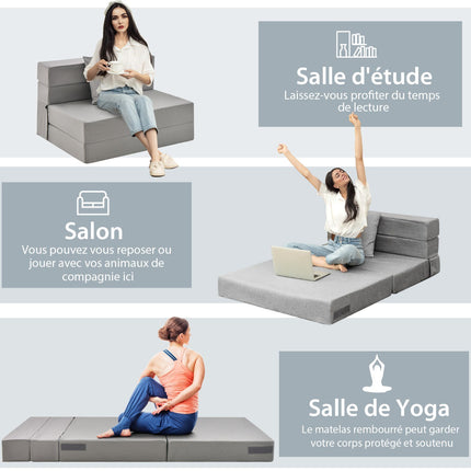 6-Inch Tri-Fold Sofa Bed Mattress with Pillow, Light Gray