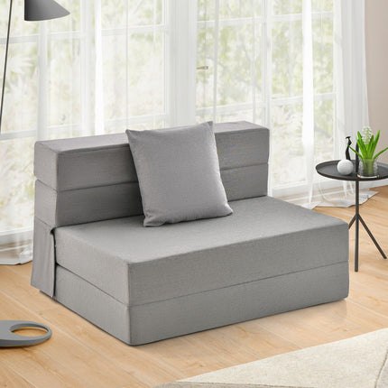 6-Inch Tri-Fold Sofa Bed Mattress with Pillow, Light Gray