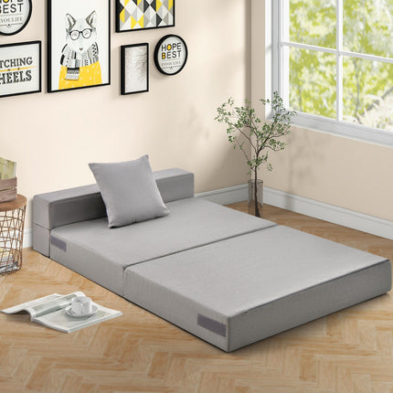 6-Inch Tri-Fold Sofa Bed Mattress with Pillow, Light Gray
