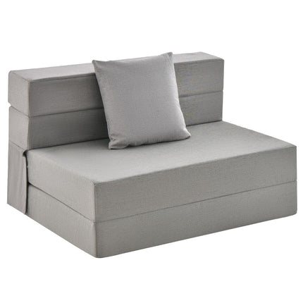 6-Inch Tri-Fold Sofa Bed Mattress with Pillow, Light Gray