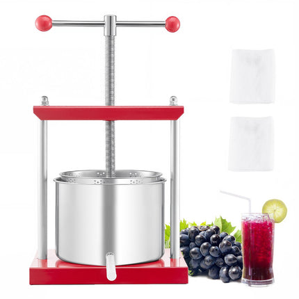 6L Manual Fruit Wine Press, Stainless Steel, T-Handle