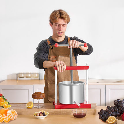 6L Manual Fruit Wine Press, Stainless Steel, T-Handle