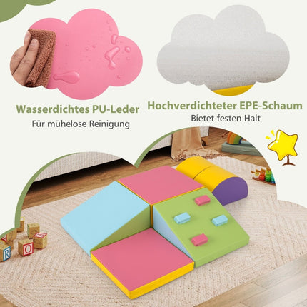 6 tlg. Kinder-Stoffbausteine mit Kletterfelsen zum Klettern und Krabbeln. Weichbausteine
