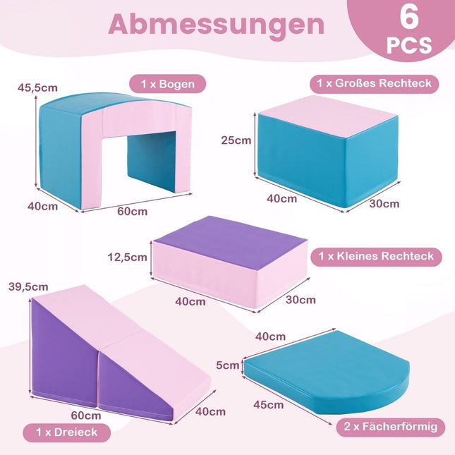 6 Stk. Schaumstoffbausteine Weichbausteine mit Tunneltreppe &amp; Rampe Blau + Lila