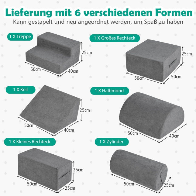 6 Stk. Weichbausteine zum Klettern und Krabbeln Schaumstoffbausteine Riesenbausteine Grau