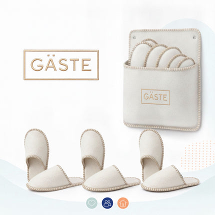 6 Pairs Felt Guest Slippers with Storage Bag, Beige