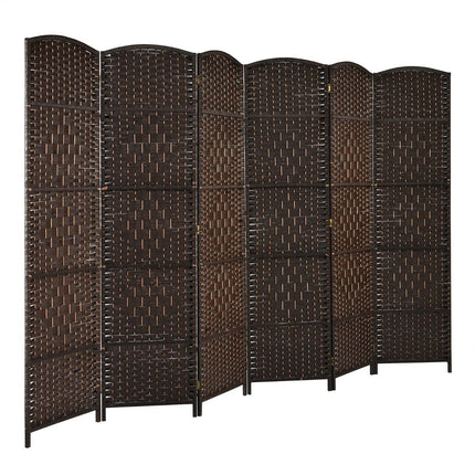 6-Panel Brown Room Divider, Paper & Poplar Wood Frame