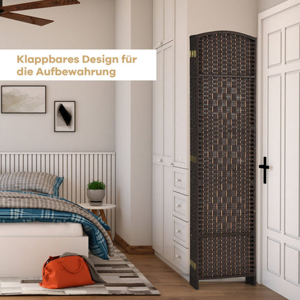 6-Panel Brown Room Divider, Paper & Poplar Wood Frame