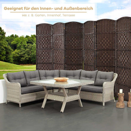 6-Panel Brown Room Divider, Paper & Poplar Wood Frame