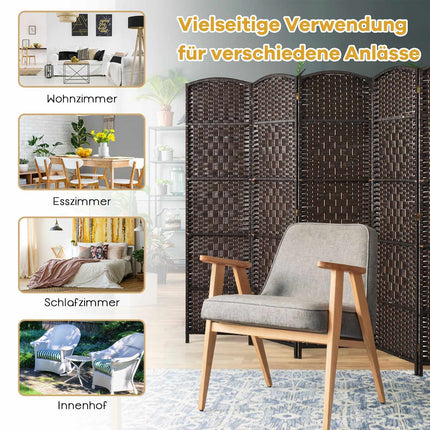 6-Panel Brown Room Divider, Paper & Poplar Wood Frame