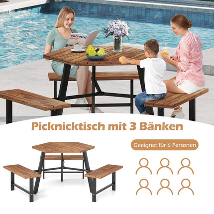 Picknicktisch-Set aus Akazienholz für 6 Personen mit Schirmloch