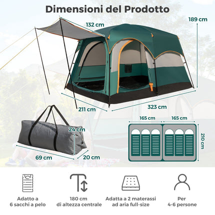 6-Person Camping Tent with Divider, Rainfly and Carry Bag