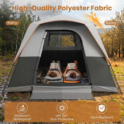 6-Person Instant Cabin Tent with Rainfly – Orange/Gray