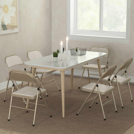 6-teiliges Klappstuhl-Set, Stahlrahmen, Leinen-Optik, Beige