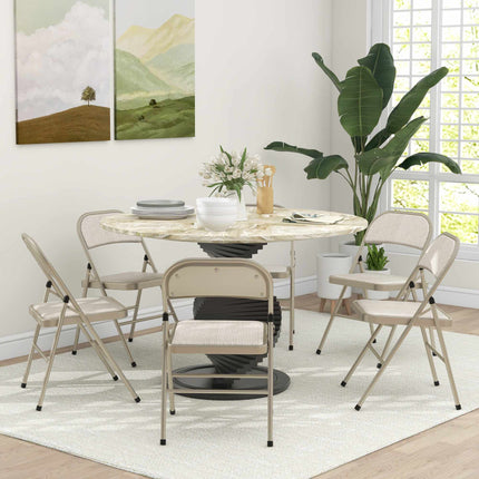 6-teiliges Klappstuhl-Set, Stahlrahmen, Leinen-Optik, Beige