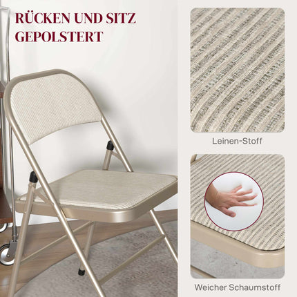 6-teiliges Klappstuhl-Set, Stahlrahmen, Leinen-Optik, Beige