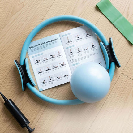 6-Piece Pilates Set with Ring, Ball, Bands – Blue