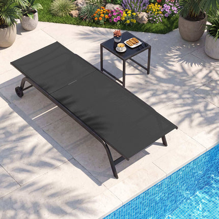 6-Position Outdoor Chaise Lounge Set with Wheels & Table