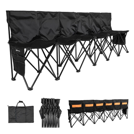 6-Seat Portable Folding Bench with Backrest, Pockets, Bag