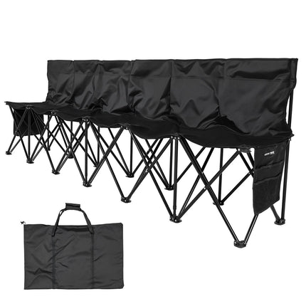 6-Seat Portable Folding Bench with Backrest, Pockets, Bag