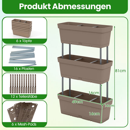 6 Stapelbare Pflanzgefäße mit Entwässerung, 49 cm, Grau