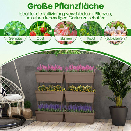 6 Stapelbare Pflanzgefäße mit Entwässerung, 49 cm, Grau