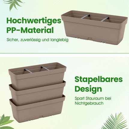 6 Stapelbare Pflanzgefäße mit Entwässerung, 49 cm, Grau