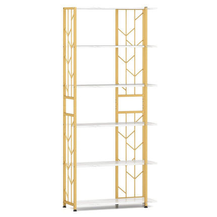 6-stöckiges geometrisches Metall-Bücherregal, 80x31x180 cm, Weiß